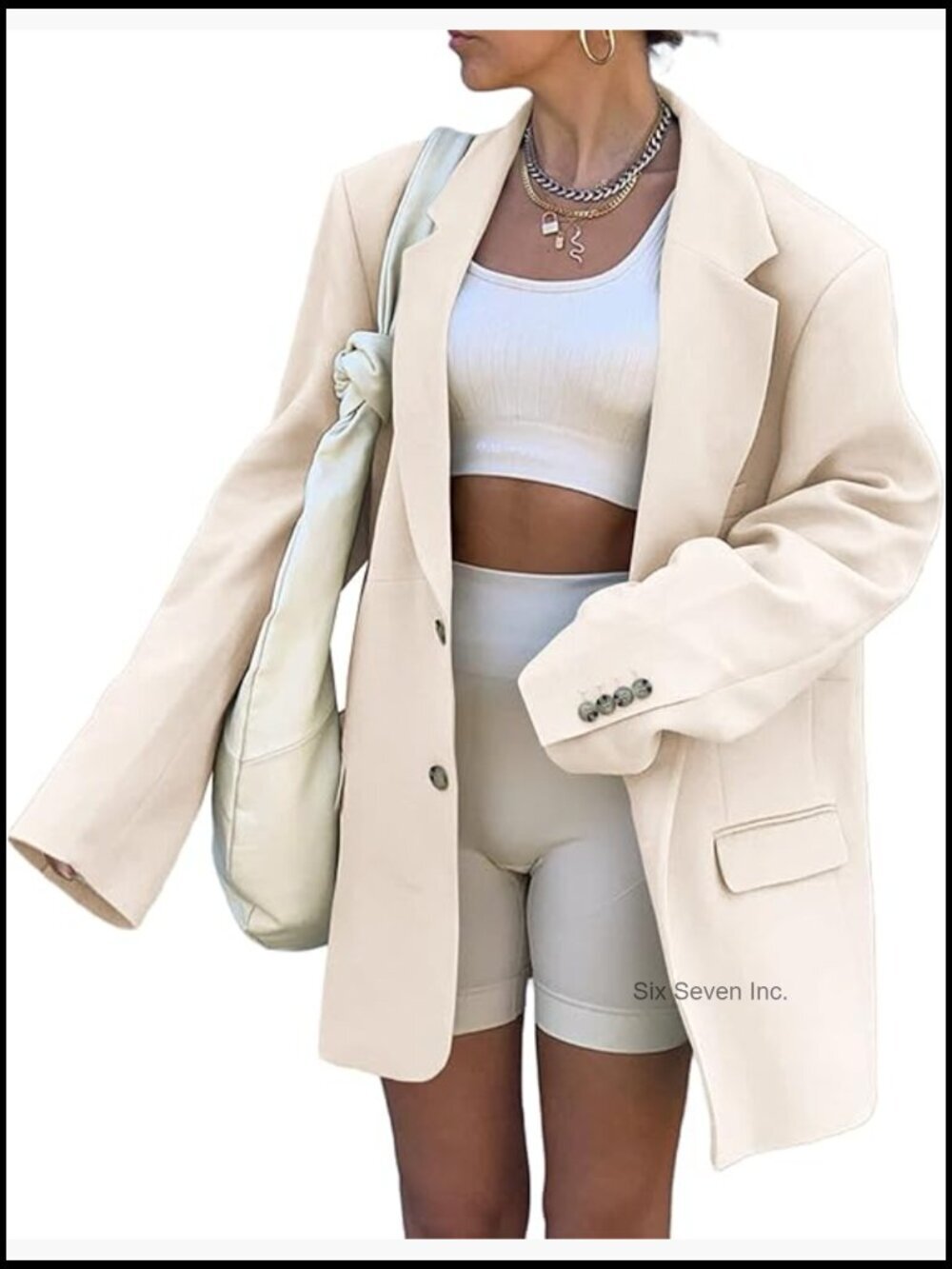 Women's Casual Oversized Lapel Blazer – Office Work Jacket with Pockets